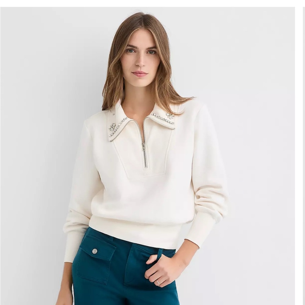 White Embellished Collar Sweater